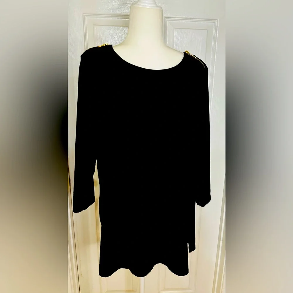 Michael Kors Top Black Tunic  Gold Hardware Style Long Sleeve Size 2X